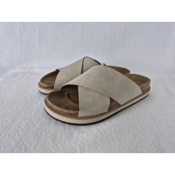 FREE PEOPLE Sidelines Footbed Grey Leather Birk CrissCross Slide Sandals 37 7 - Picture 1 of 8